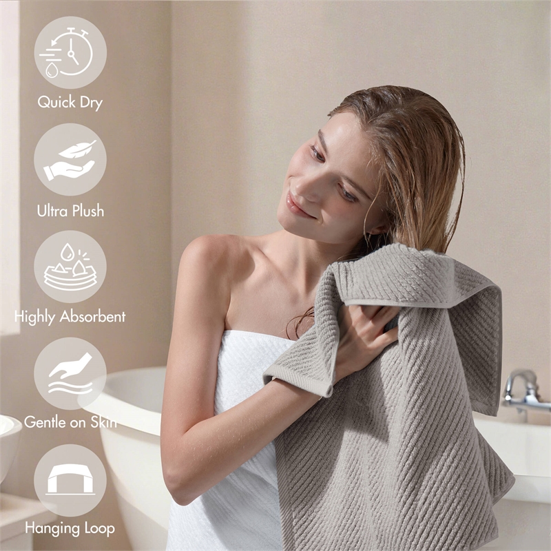 Olliix Madison Park Diagonal Ribbed 4-Piece Bath Towel Cotton in Grey