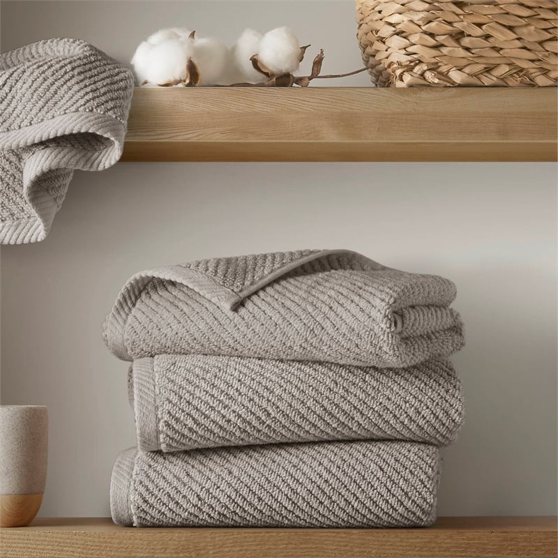 Olliix Madison Park Diagonal Ribbed 4-Piece Bath Towel Cotton in Grey