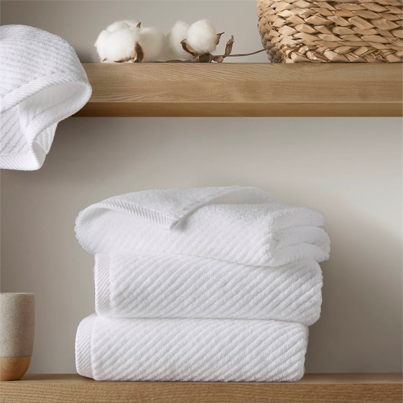 Olliix Madison Park Diagonal Ribbed 4-Piece Bath Towel Cotton in White