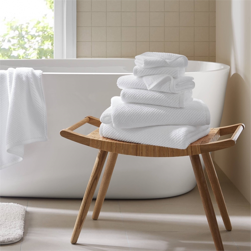 Olliix Madison Park Diagonal Ribbed 6-Piece Bath Towel Cotton in White