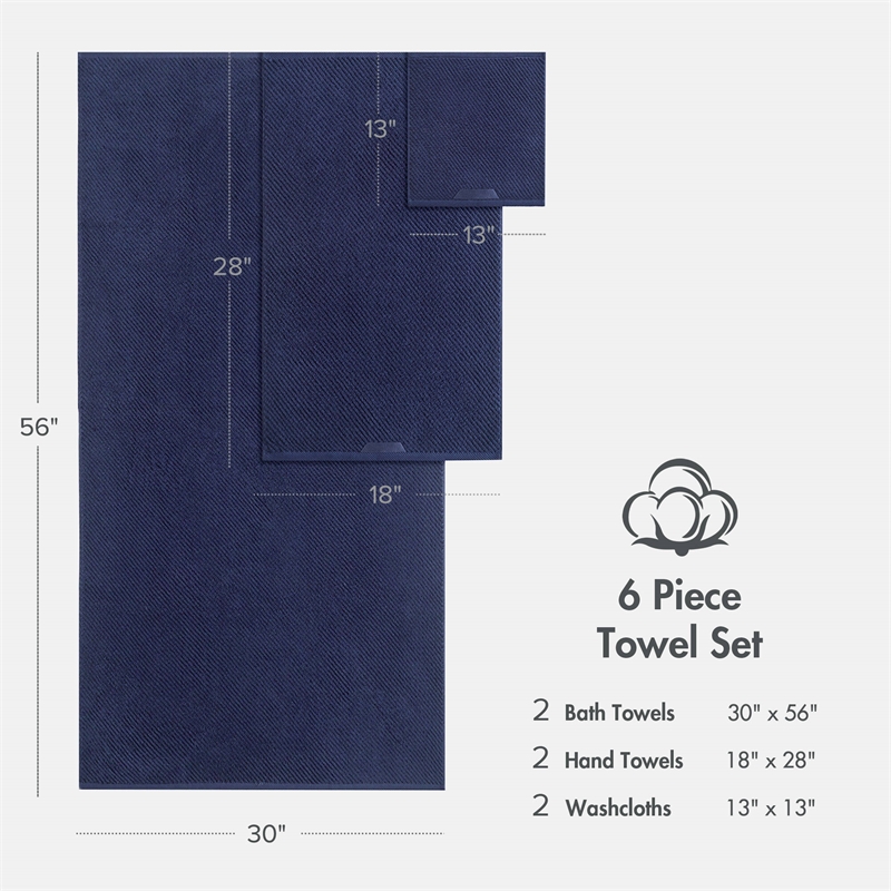 Olliix Madison Park Diagonal Ribbed 6-Piece Bath Towel Cotton in Navy