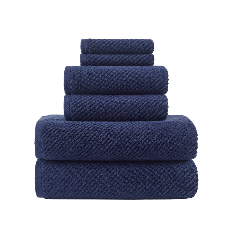 Olliix Madison Park Diagonal Ribbed 6-Piece Bath Towel Cotton in Navy