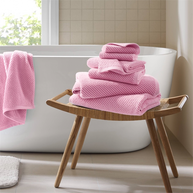 Olliix Madison Park Diagonal Ribbed 6-Piece Bath Towel Cotton in Pink