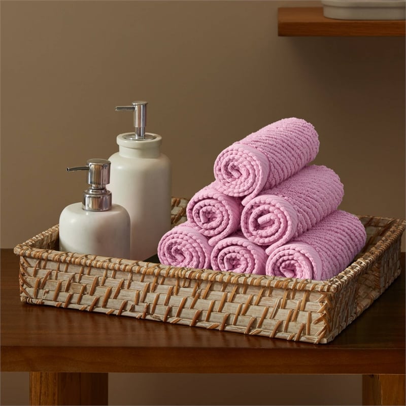Olliix Madison Park Diagonal Ribbed 6-Piece Bath Towel Cotton in Pink