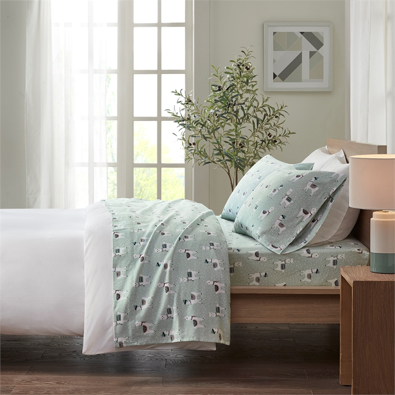 Olliix True North by Sleep Philosophy Cozy Flannel Queen Sheet Set in Seafoam