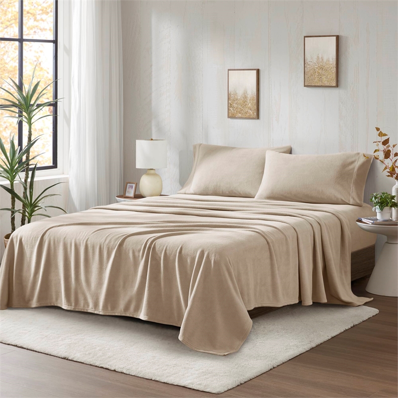 Olliix True North by Sleep Philosophy Micro Fleece Queen Sheet Set in Khaki