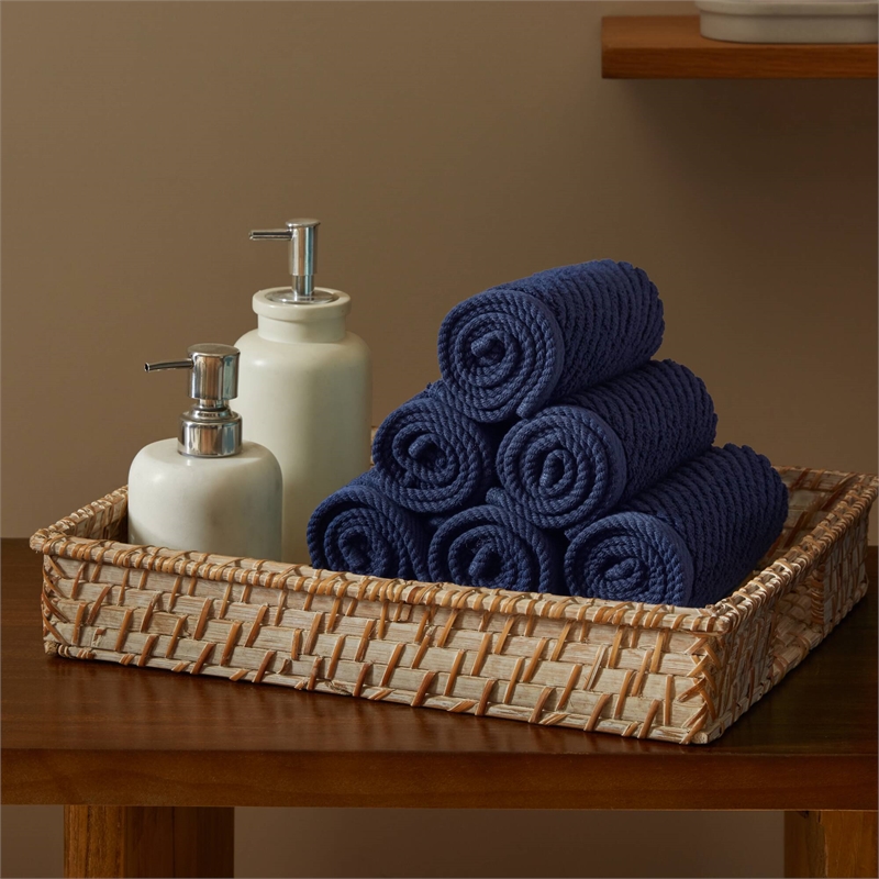 Olliix Madison Park Diagonal Ribbed 6-Piece Bath Towel Cotton in Navy