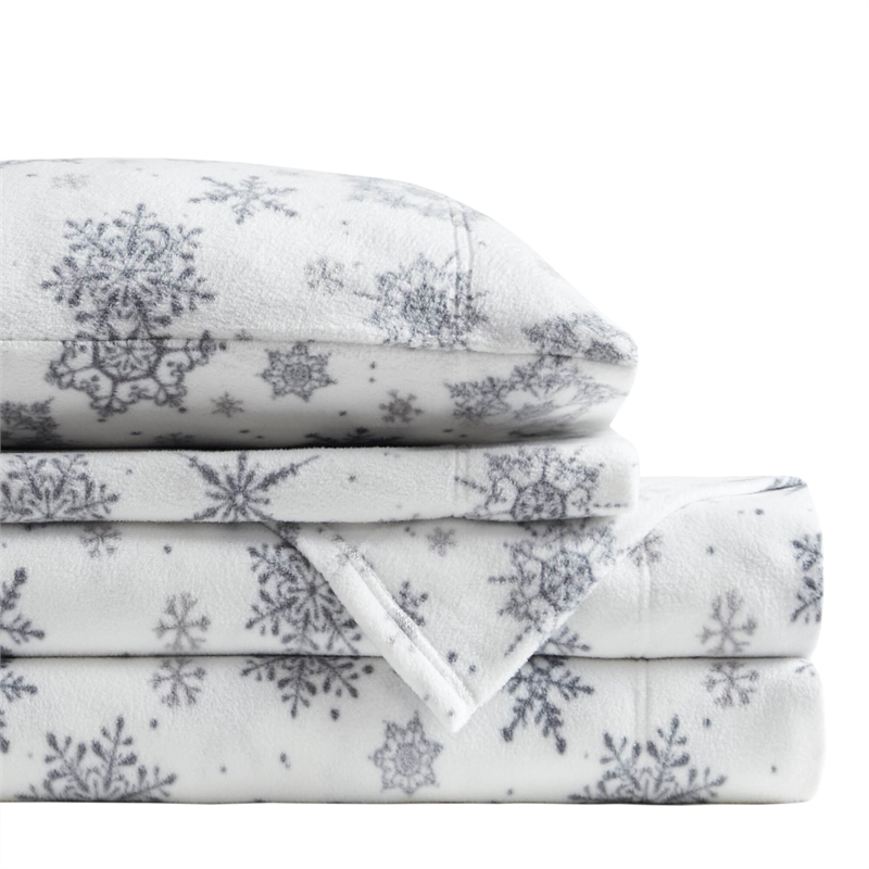 Olliix True North by Sleep Philosophy Micro Fleece Queen Sheet Set in Grey