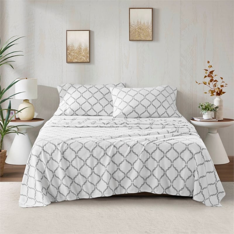 Olliix True North by Sleep Philosophy Micro Fleece Queen Sheet Set in Grey Geo