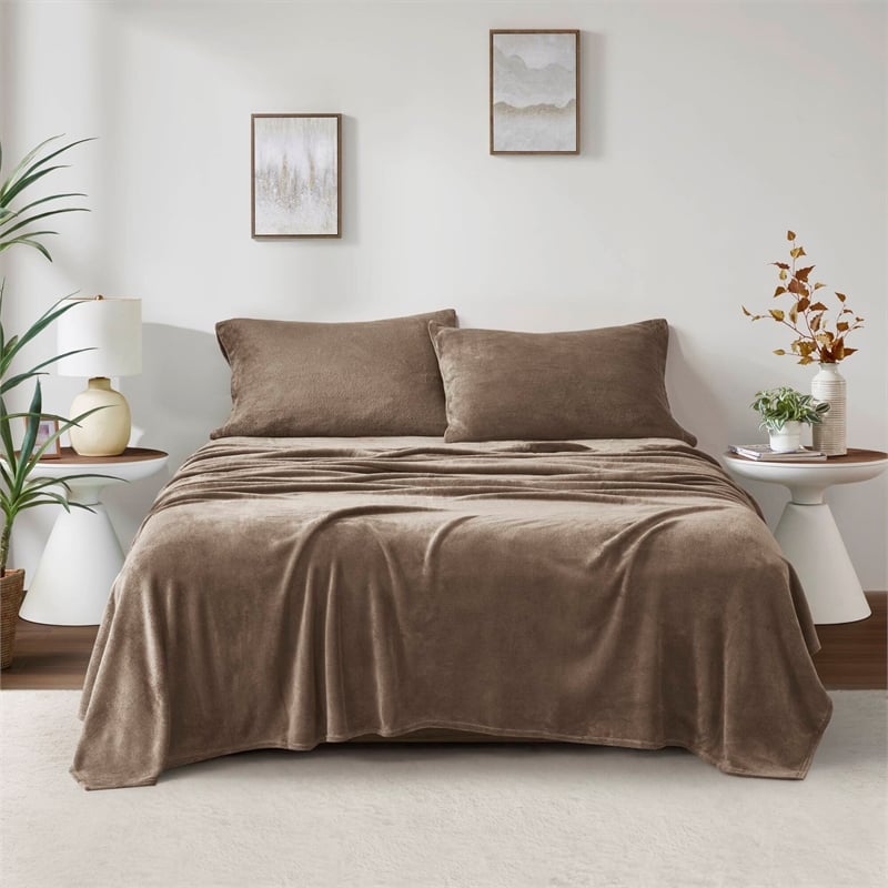 Olliix True North by Sleep Philosophy Soloft Plush Queen Sheet Set in Brown