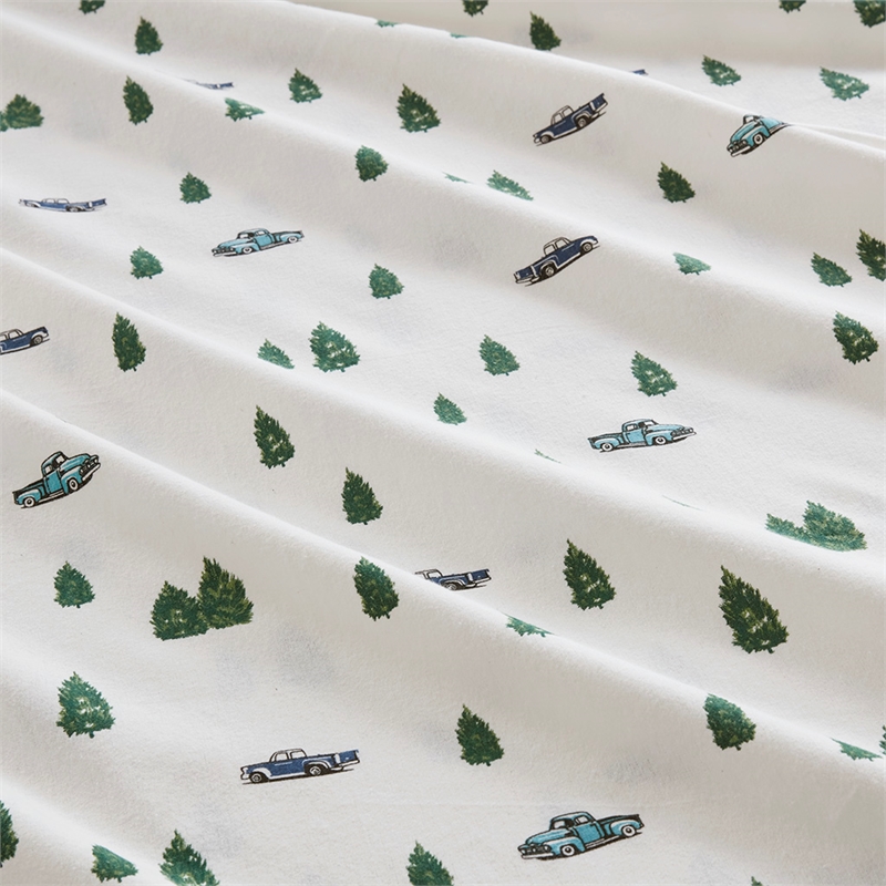 Olliix Woolrich Cotton Flannel Queen Sheet Set Cotton in Green Trees & Trucks