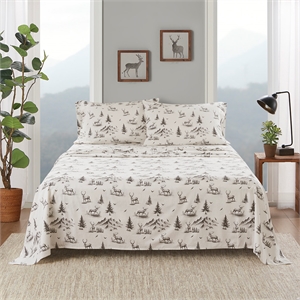 Olliix Woolrich Cotton Flannel Queen Sheet Set Cotton in Gray Deer Toile
