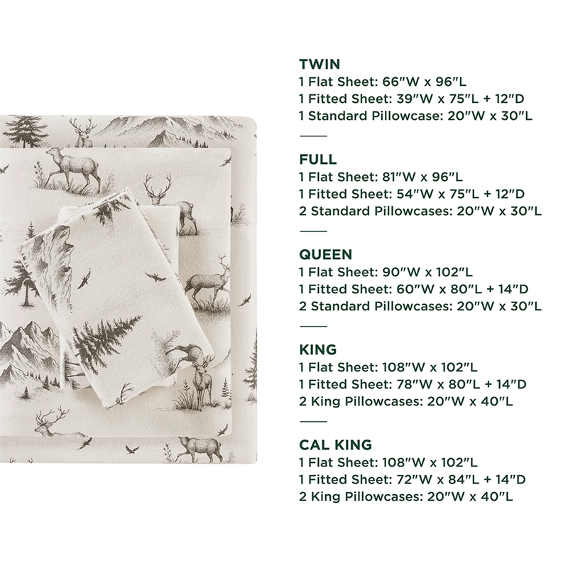Olliix Woolrich Cotton Flannel Cal King Sheet Set Cotton in Gray Deer Toile