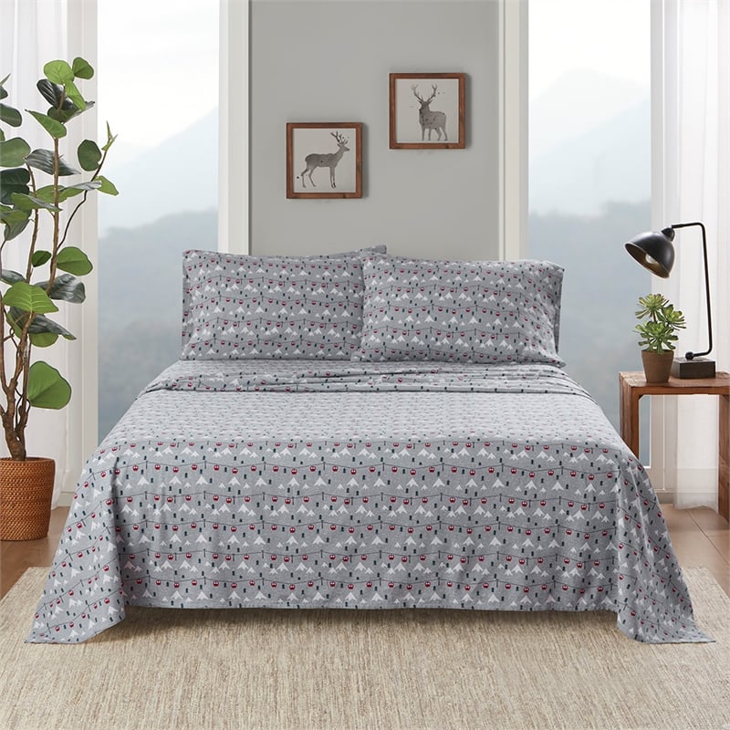 Olliix Woolrich Cotton Flannel Cal King Sheet Set Cotton in Grey Ski Jump