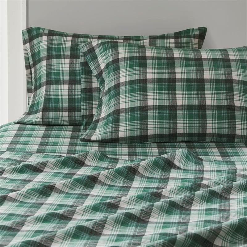 Olliix Woolrich Cotton Flannel Cal King Sheet Set Cotton in Green Plaid
