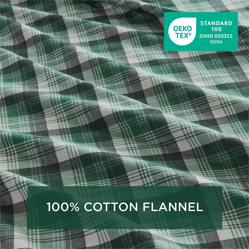 Olliix Woolrich Cotton Flannel Cal King Sheet Set Cotton in Green Plaid