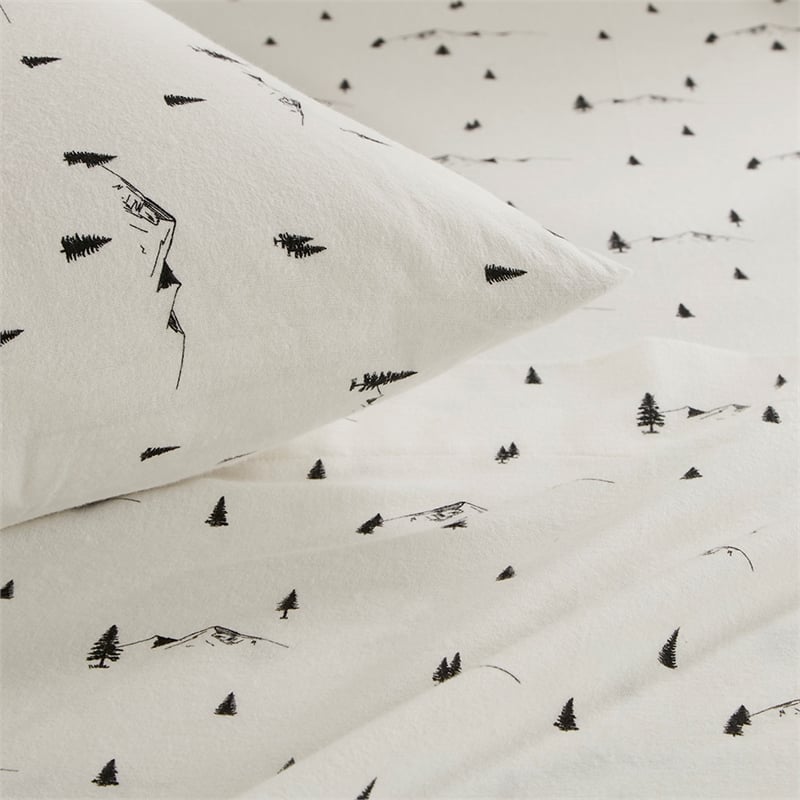 Olliix Woolrich Cotton Flannel Queen Sheet Set Cotton in Black Pine Trees