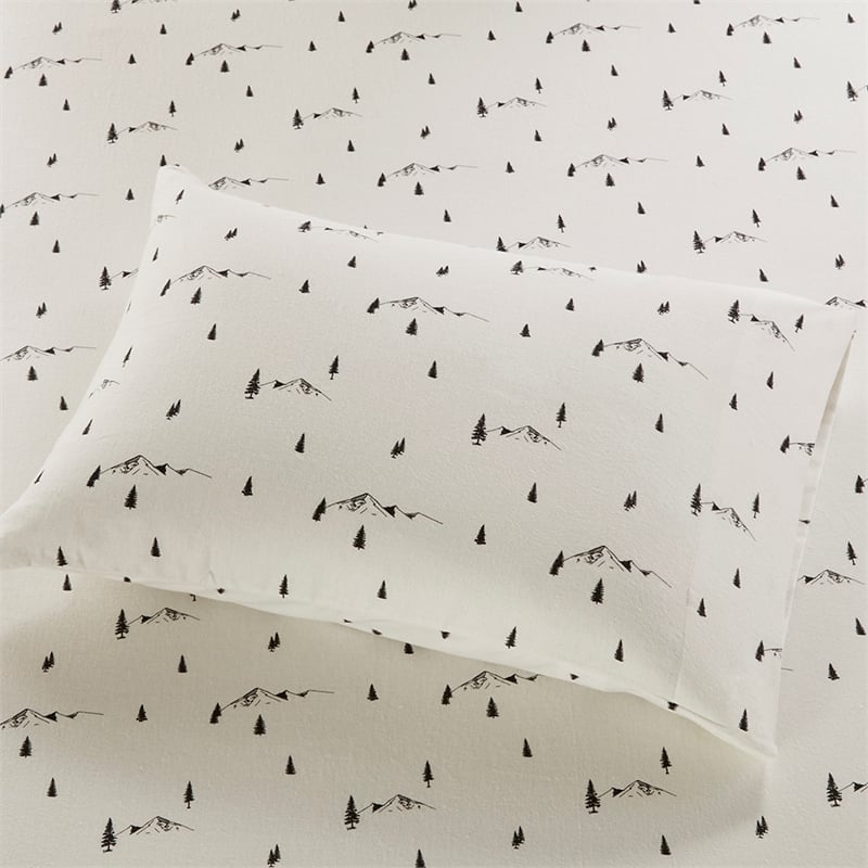 Olliix Woolrich Cotton Flannel Queen Sheet Set Cotton in Black Pine Trees