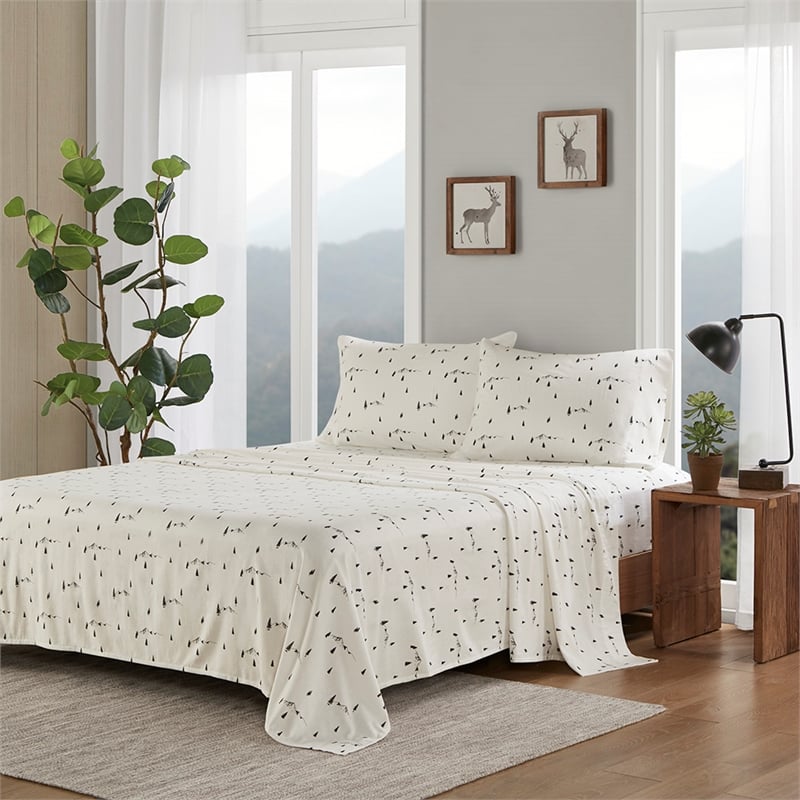 Olliix Woolrich Cotton Flannel Queen Sheet Set Cotton in Black Pine Trees