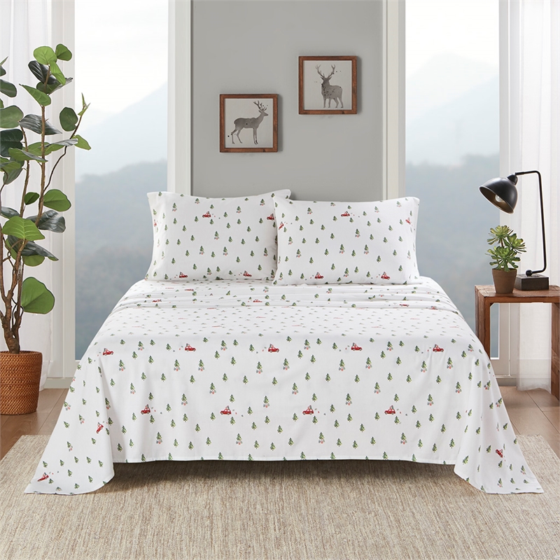 Olliix Woolrich Cotton Flannel Queen Sheet Set Cotton in Green Tree Trip