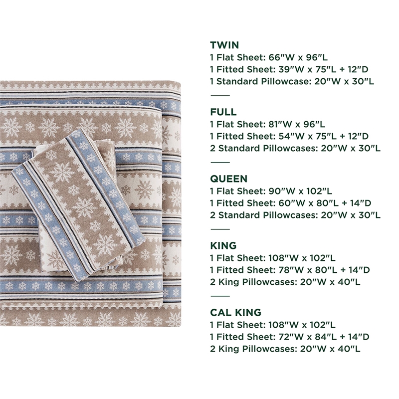 Olliix Woolrich Cotton Flannel Cal King Sheet Set Cotton in Blue Snowflake