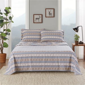 Olliix Woolrich Cotton Flannel Cal King Sheet Set Cotton in Blue Snowflake