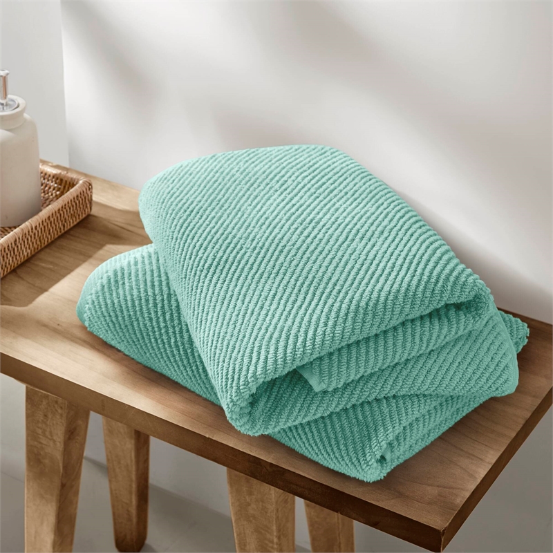 Olliix Madison Park Diagonal Ribbed 4-Piece Bath Towel Cotton in Turquoise