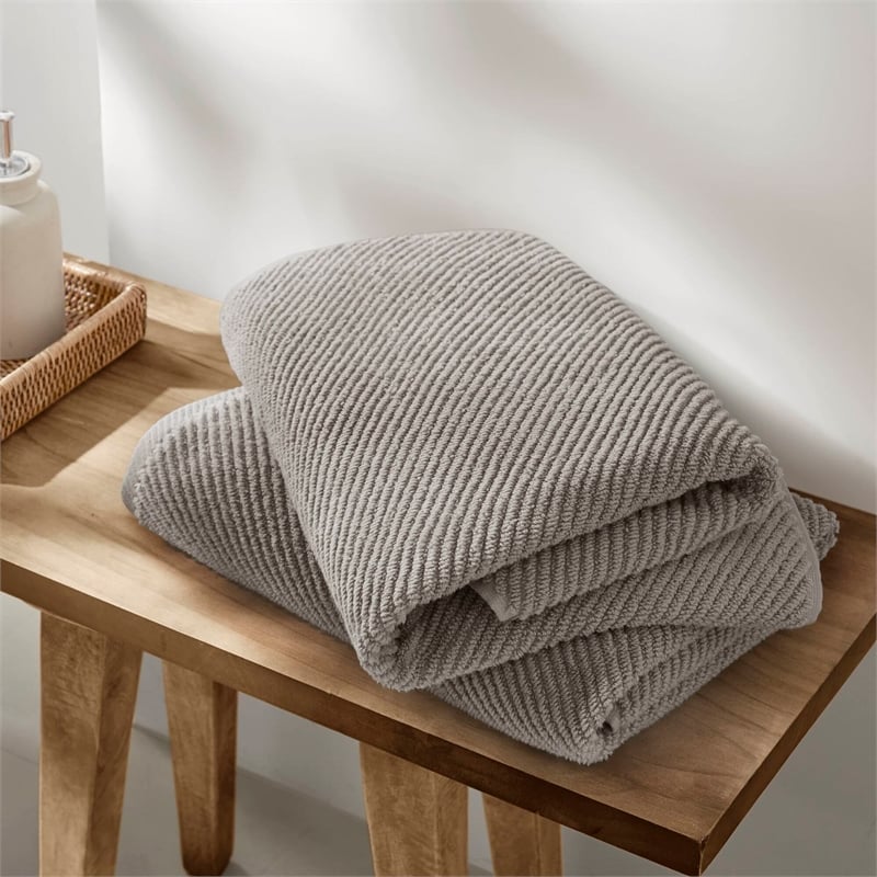 Olliix Madison Park Diagonal Ribbed 4-Piece Bath Towel Cotton in Grey