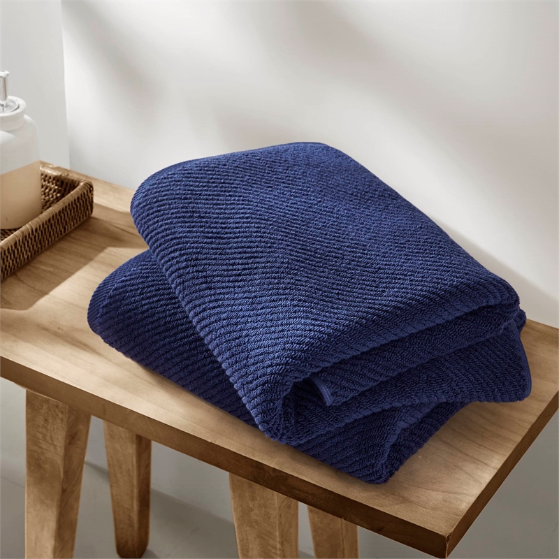 Olliix Madison Park Diagonal Ribbed 4-Piece Bath Towel Cotton in Navy