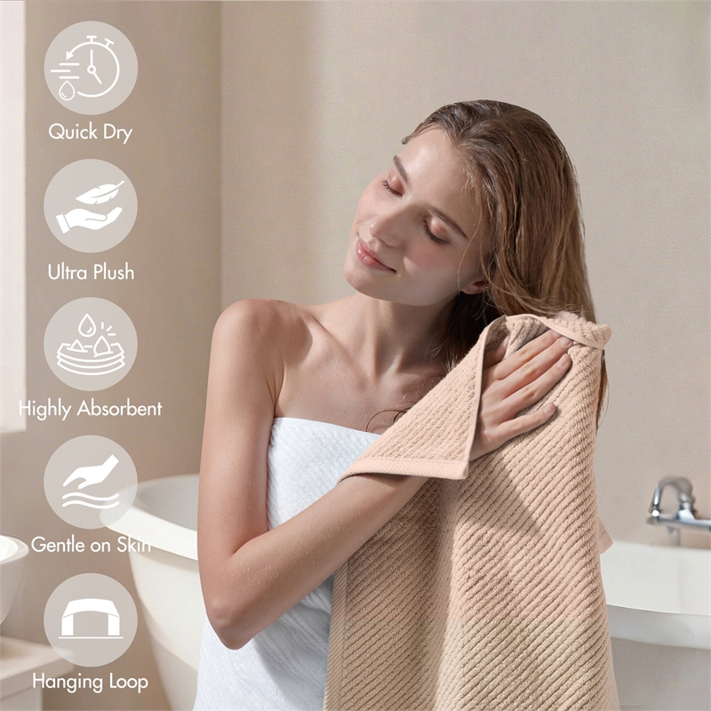 Olliix Madison Park Diagonal Ribbed 4-Piece Bath Towel Cotton in Beige