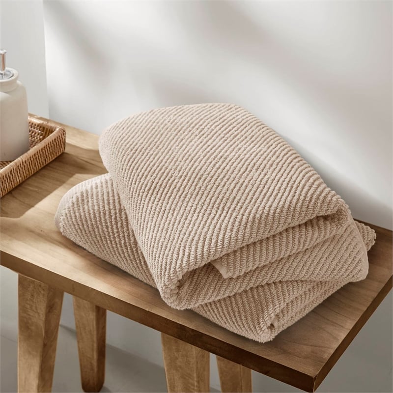 Olliix Madison Park Diagonal Ribbed 4-Piece Bath Towel Cotton in Beige