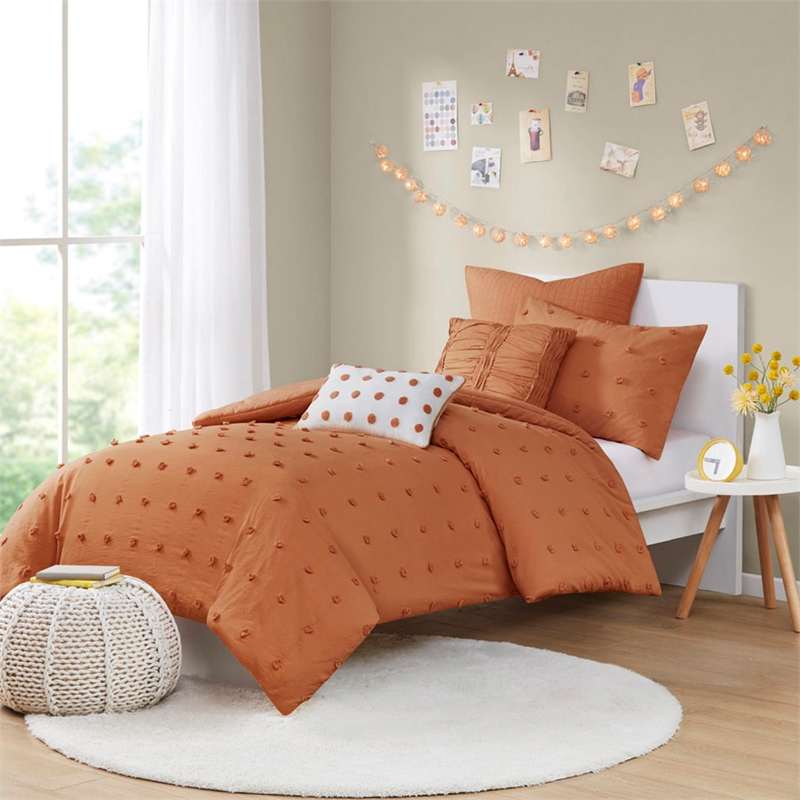 Olliix Intelligent Design Brooklyn Twin/Twin XL Duvet Cover Set Cotton in Rust
