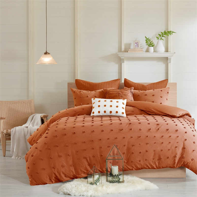 Olliix Intelligent Design Brooklyn Full/Queen Duvet Cover Set Cotton in Rust