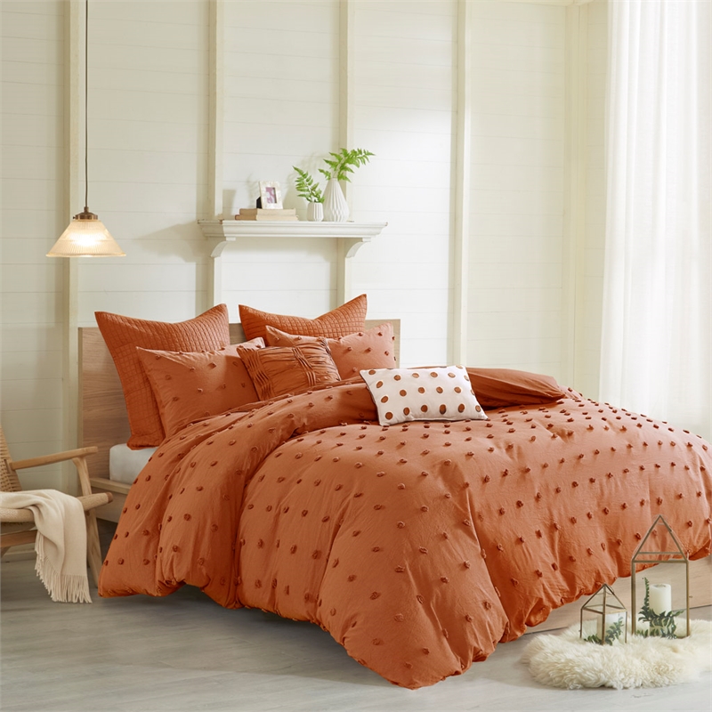 Olliix Intelligent Design Brooklyn Full/Queen Duvet Cover Set Cotton in Rust