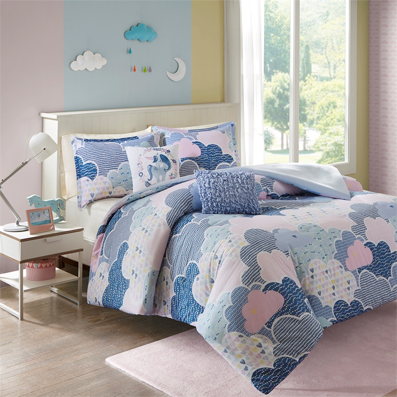Olliix Intelligent Design Kids Cloud Full/Queen Duvet Cover Set Cotton in Blue