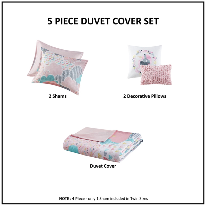 Olliix Intelligent Design Kids Cloud Full/Queen Duvet Cover Set Cotton in Pink
