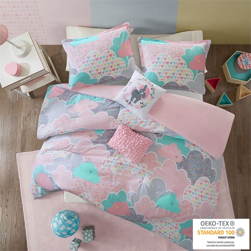 Olliix Intelligent Design Kids Cloud Full/Queen Duvet Cover Set Cotton in Pink