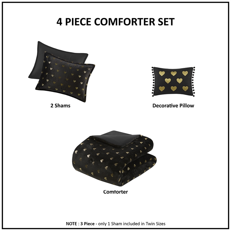 Olliix Intelligent Design Rosalie Twin/Twin XL Comforter Set in Black/Gold