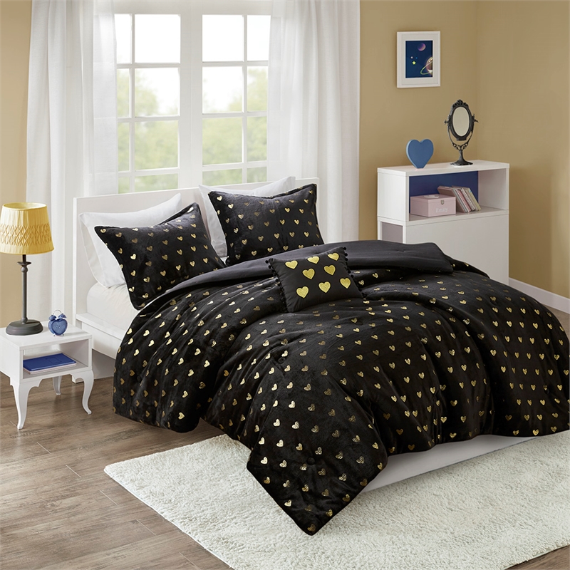 Olliix Intelligent Design Rosalie Full/Queen Comforter Set in Black/Gold