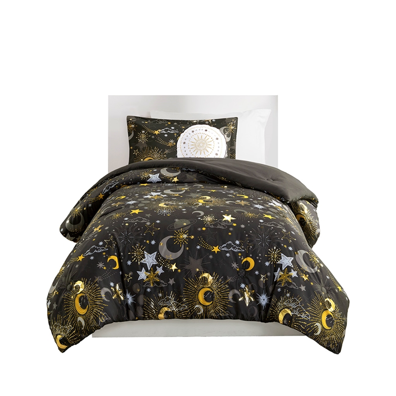 Olliix Intelligent Design Kids Celia Full/Queen Comforter Set in Charcoal/Gold
