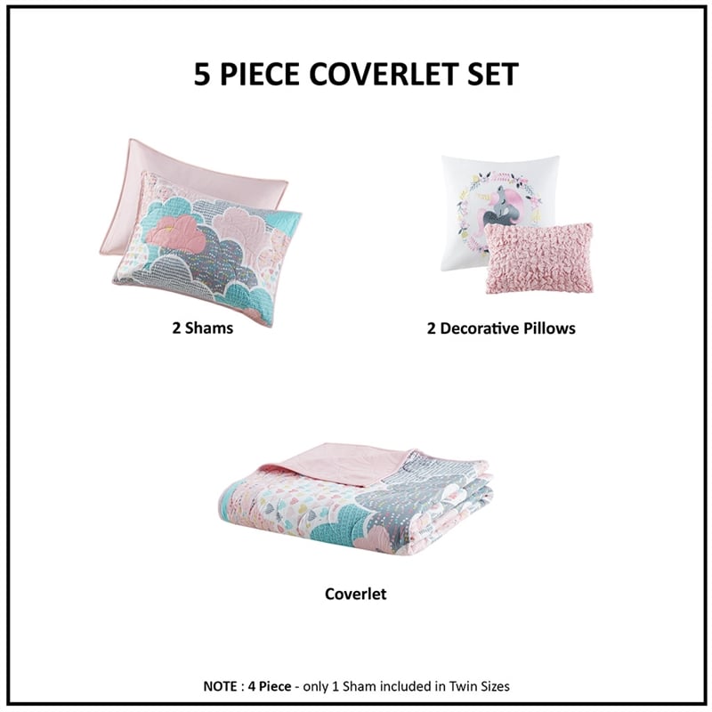 Olliix Intelligent Design Kids Cloud Full/Queen Quilt Set Cotton in Pink