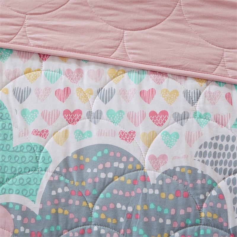 Olliix Intelligent Design Kids Cloud Full/Queen Quilt Set Cotton in Pink
