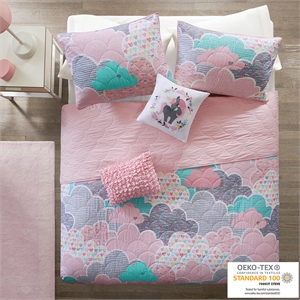 Olliix Intelligent Design Kids Cloud Full/Queen Quilt Set Cotton in Pink