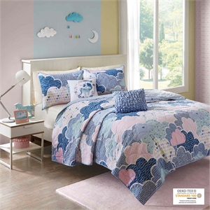 Olliix Intelligent Design Kids Cloud Full/Queen Quilt Set Cotton in Blue