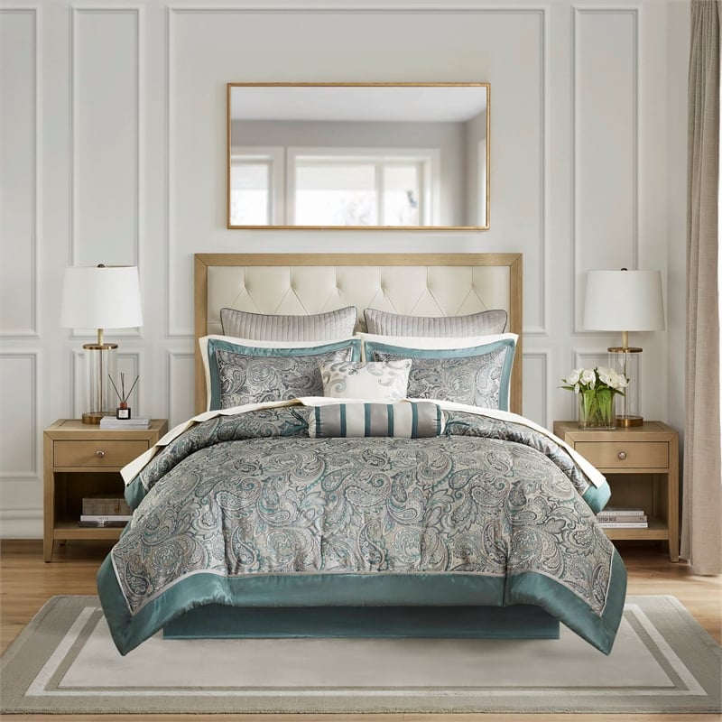 Olliix Madison Park Aubrey Queen Comforter Set Cotton in Teal