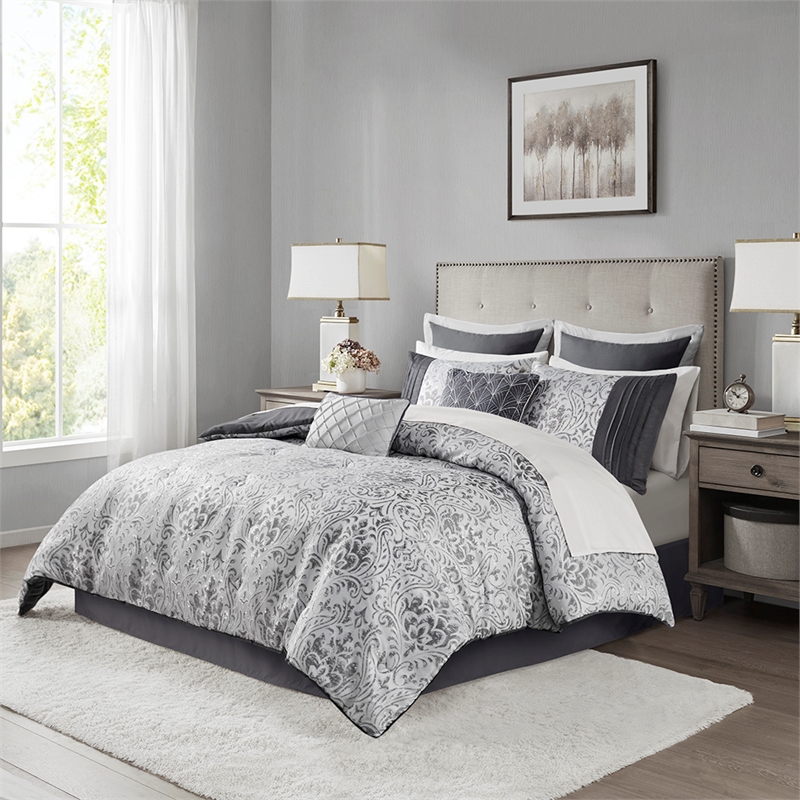 Olliix Madison Park Emilia Cal King Comforter Set Polyester in Silver