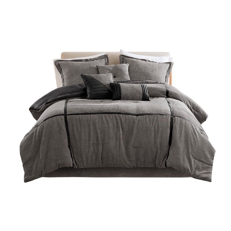 Olliix Madison Park Dallas Queen Comforter Set Polyester in Grey