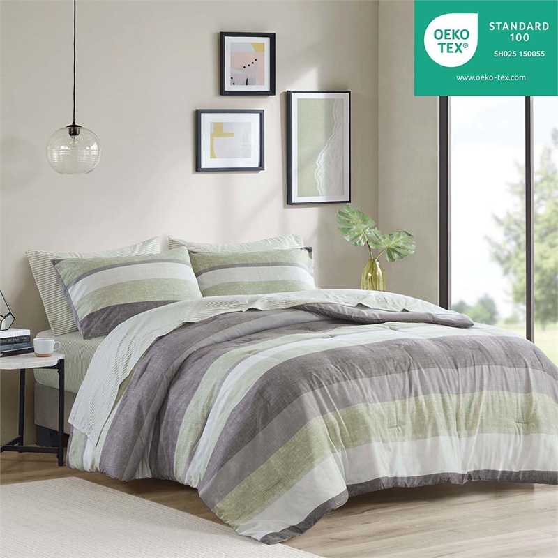 Olliix Madison Park Essentials Jaxon Queen Comforter Set Polyester in Green/Grey
