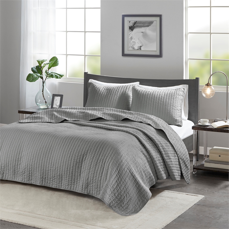 Olliix Madison Park Keaton King/Cal King Coverlet Mini Set Cotton in Grey
