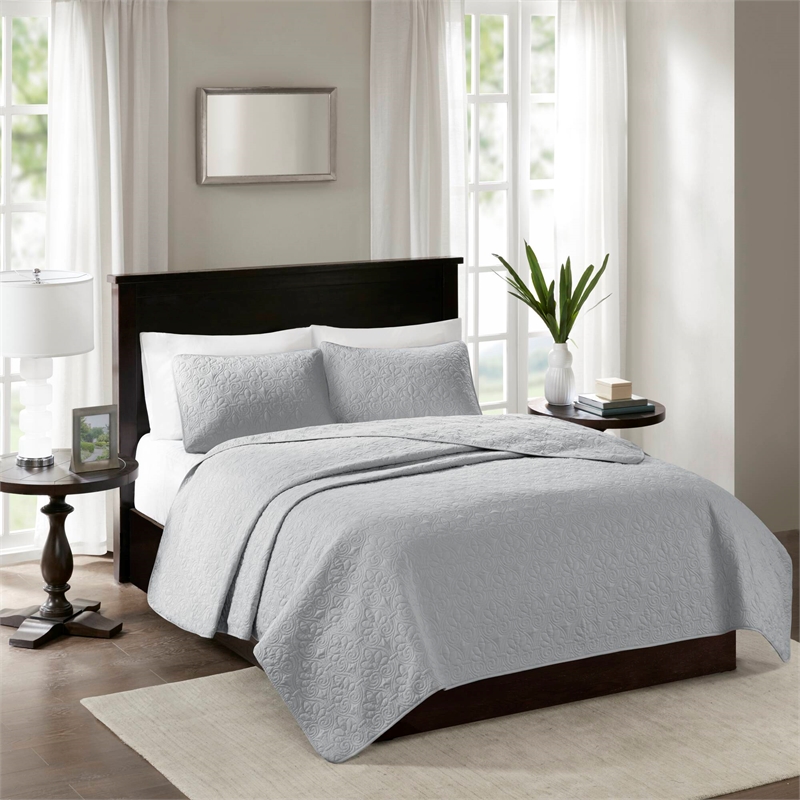 Olliix Madison Park Quebec Full/Queen Coverlet Mini Set Cotton in Grey